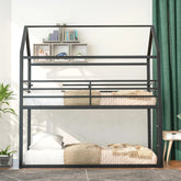 Bellemave® Twin Size Metal House Bunk Bed Built - in Ladder - Bellemave